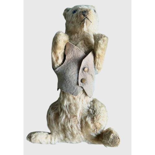 79 - Antique Straw Filled Polar Bear Teddy With Jointed Arms Size Length 30cm