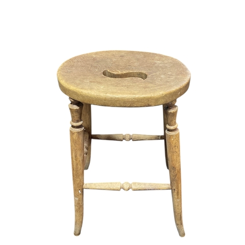 87 - Oval Elm Top C19th Country Stool.