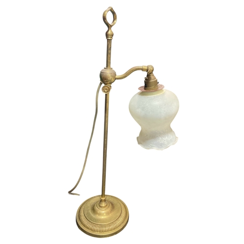 88 - A Rise & Fall Brass Lamp with Glass Shade.