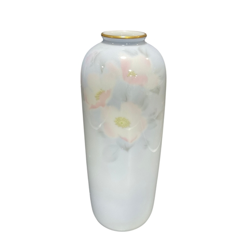 105 - Japanese Fukagawa porcelain vase featuring a hand-painted floral design with a Gilt Rim. 28cm