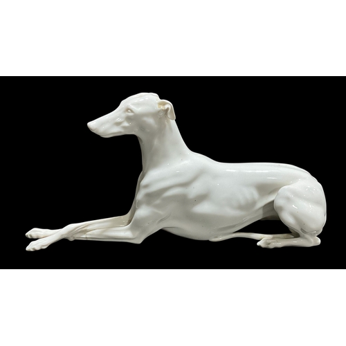 107 - Augarten Porcelain Greyhound Dog Figurine Vienna  (front leg repair). 27cm Long