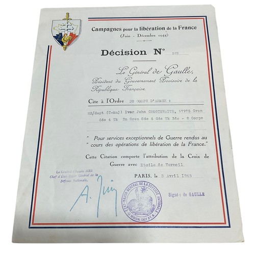 124 - Archive of Major Ivor Crosthwaite D.S.O. Grenadier Guards. Incl.  Distinguished Service Order  Certi... 