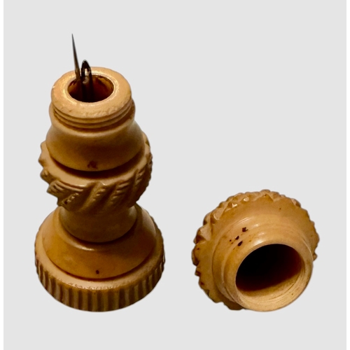 200 - 19th Century Needle Case Carved Tagua Nut Size 7.5cm x 2.7cm