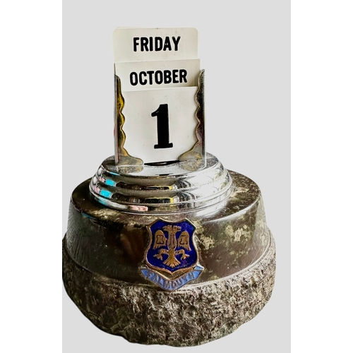 201 - Cornish Serpentine Perpetual Calendar With Falmouth Crest (Complete) Size 9cm x 8.8cm
