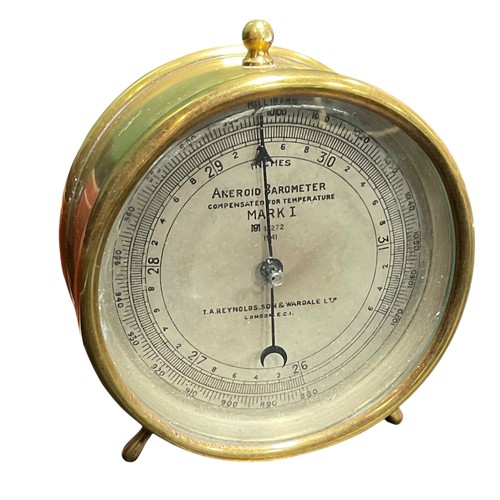 206 - WWII Era 1941 T. A. Reynolds & Sons Mark 1 Desk Top Brass Aneroid Barometer London.