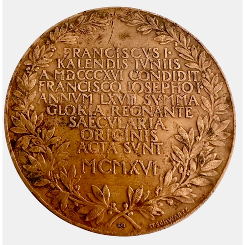 208 - 1916 Austrian Medal - 100th Anniversary Of The Austrian National Bank Size 6.5cm