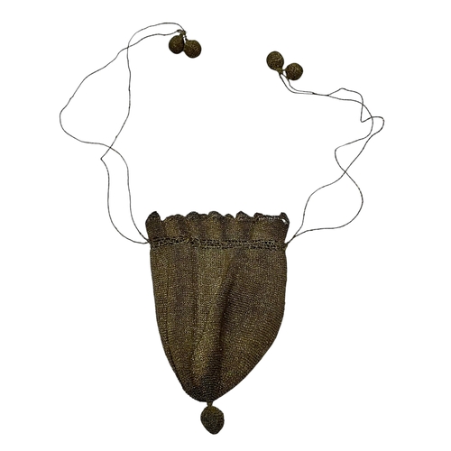 212 - Small Antique Woven Metal Thread Draw String Purse.