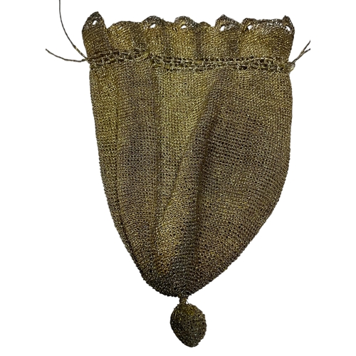 212 - Small Antique Woven Metal Thread Draw String Purse.