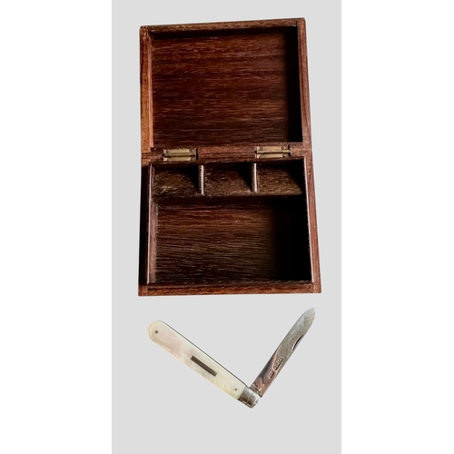 214 - Anglo-Indian Carved Stamp Box 10.3cm x 8.3cm x 2.4cm & A Silver Fruit Knife 13cm x 1.2cm