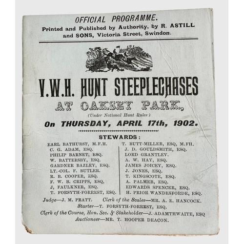 215 - Vale Of The White Horse Hunt Steeplechases At Oaksey Park 1902 Official Programme Size 11.7cm x 10.2... 