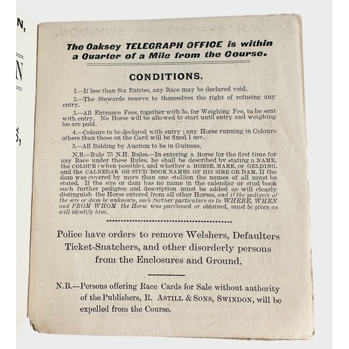 215 - Vale Of The White Horse Hunt Steeplechases At Oaksey Park 1902 Official Programme Size 11.7cm x 10.2... 