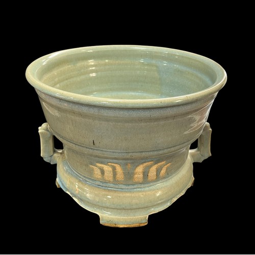 221 - Chinese Style Celadon Vessel 26cm Dia 19cm Tall , Janet Hamer Studio Pottery