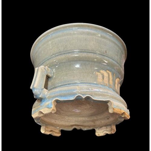 221 - Chinese Style Celadon Vessel 26cm Dia 19cm Tall , Janet Hamer Studio Pottery