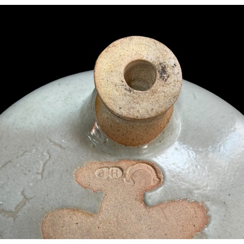 222 - Chinese Style Celadon Lidded Vessel 26cm Dia 18cm Tall , Janet Hamer Studio Pottery.