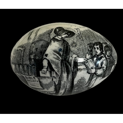 251 - Mid 19thC Transfer Printed Pearlware Darning Egg Whitehaven / Staffordshire.