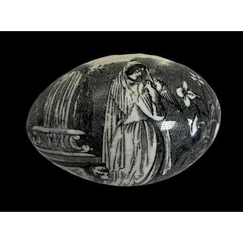 251 - Mid 19thC Transfer Printed Pearlware Darning Egg Whitehaven / Staffordshire.