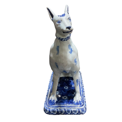 208 - A Pair of Delft Blue & White Dogs with Floral Decoration Marked for Jacobus Adriansz Halder