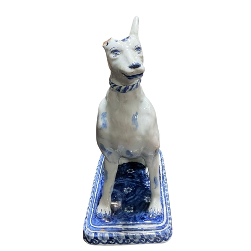 208 - A Pair of Delft Blue & White Dogs with Floral Decoration Marked for Jacobus Adriansz Halder