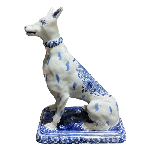 208 - A Pair of Delft Blue & White Dogs with Floral Decoration Marked for Jacobus Adriansz Halder