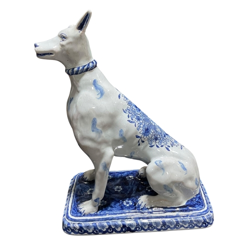 208 - A Pair of Delft Blue & White Dogs with Floral Decoration Marked for Jacobus Adriansz Halder