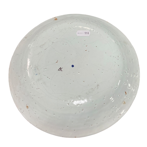 277 - 18th-century Delft polychrome plate featuring a central floral scene With Mark to verso.  23.5cm Dia... 