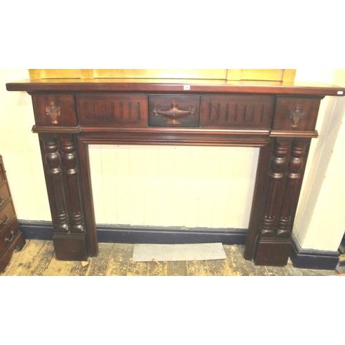 11 - Mahogany fireplace surround with ornate urn and reeded decoration, turned reeded columns, internal m... 