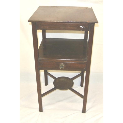 23 - Edwardian 2 tier occasional or lamp table with frieze drawer, square legs with stretchers
