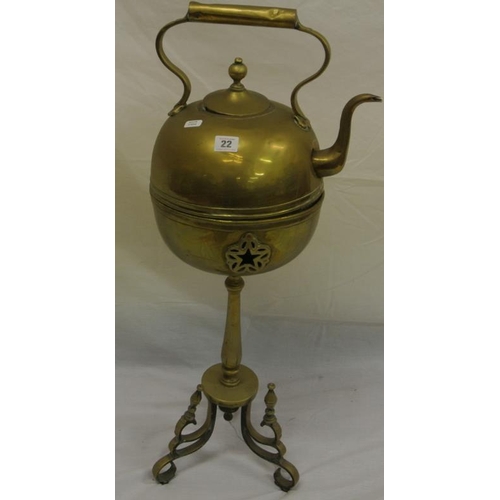 32 - Victorian style brass kettle on stand with shaped base