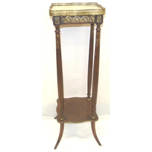 34 - Louis XV style plant or bust stand with pierced brass gallery, marble top, ormolu mounts, reeded col... 