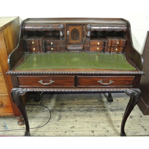 17 - Edwardian style mahogany Carlton House design desk with raised back, pigeon holes, drawers, leather ... 
