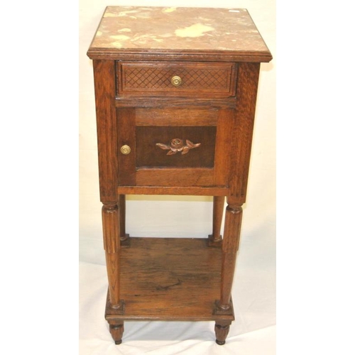 24 - Marble topped locker with frieze drawer, press, on turned legs