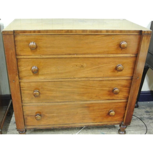 25 - Victorian chest of 4 drawers with circular handles, locking slide, on turned tapering legs