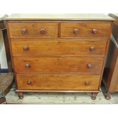 35 - Edwardian mahogany chest of two short and tree long drawers with brass escutcheons, turned handles, ... 