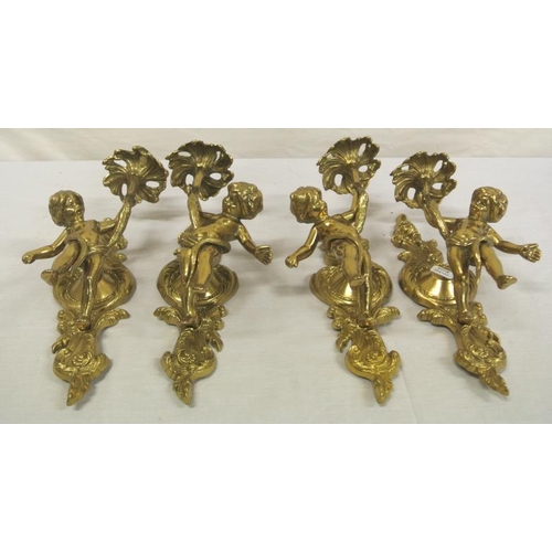 37 - Set of 4 brass wall sconces with cherub decoration