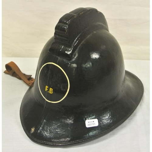 47 - Old Firemans helmet with initials 'FB'