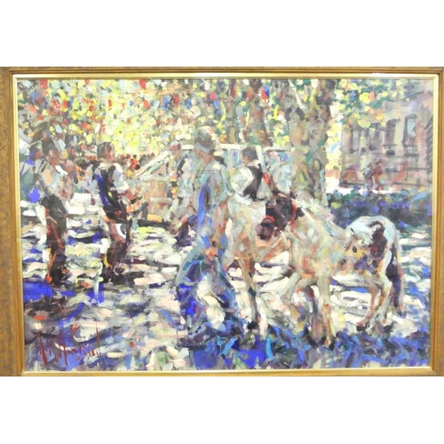 196 - Arthur Maderson 'Whilst the band played on'  Lodeve Midi, France', palette knife on board, 78 x 108c... 