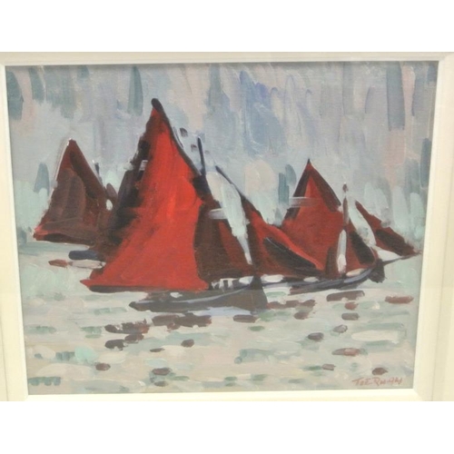 204 - Sean Tiernan 'Galway Hookers racing' oil on board 30 x 34 signed