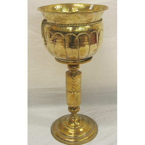 6 - Brass flower pot with rope and scroll decoration, on stand