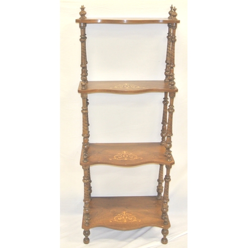 154 - Edwardian inlaid 4-tier whatnot with serpentine shaped shelves