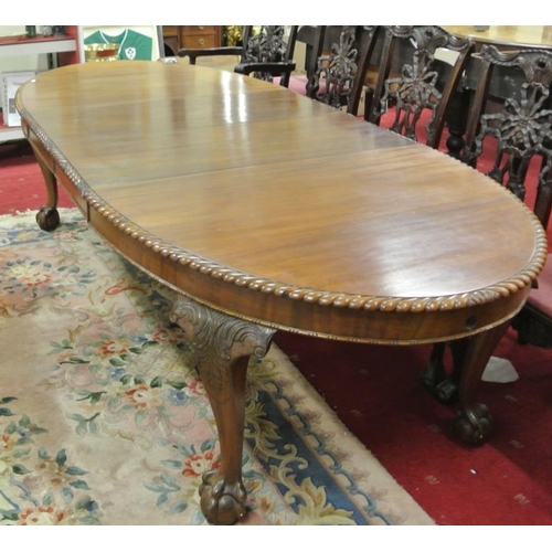 50 - Edwardian design D-end mahogany dining table with rope edge border, two leaves inset, raised on scro... 