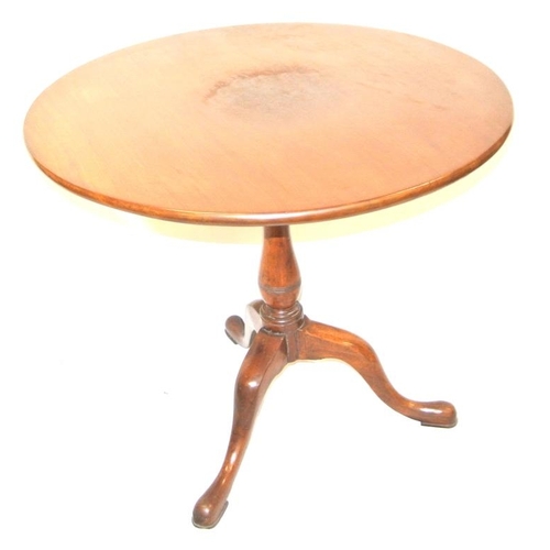 61 - Victorian mahogany circular centre table raised on baluster turned column, on hipped tripod