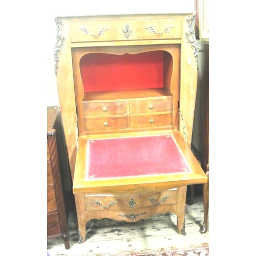 40 - Louis XV style upright bureau with serpentine fronted marble top, frieze drawer, fall-out bureau wit... 