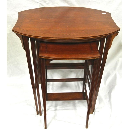 81 - Edwardian inlaid mahogany nest of 4 bowfront tables with string inlay, on square tapering legs with ... 