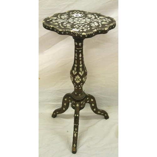 22 - Ornate Mother of Pearl inlaid serpentine shaped stand with shaped column on tripod