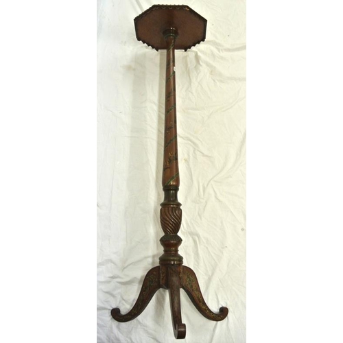 4 - Victorian mahogany torchere with hexagonal shaped top, on foliate decorated tapering column, on inla... 
