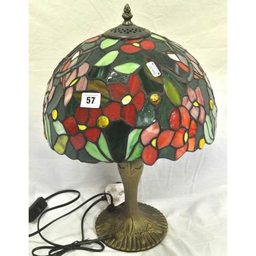 57 - Ornate Tiffany style electric table lamp with multi-coloured shade