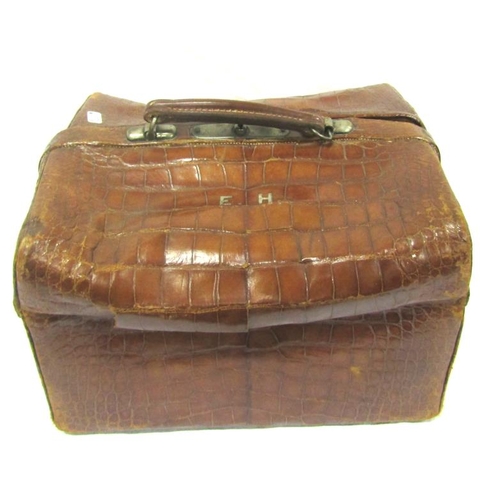 18 - Crocodile skin travel case with fitted interior