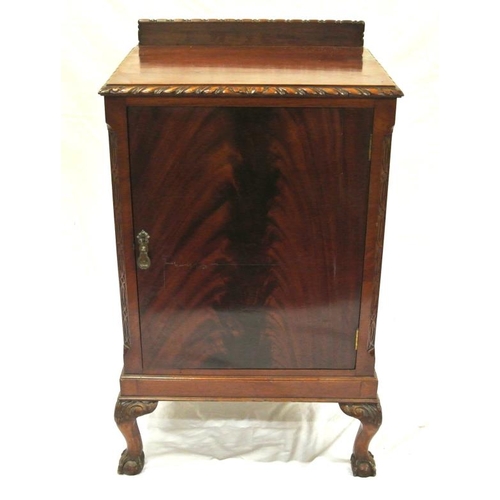 19 - Victorian mahogany pedestal cabinet with rope edge border, shelved interior, panelled door, brass dr... 