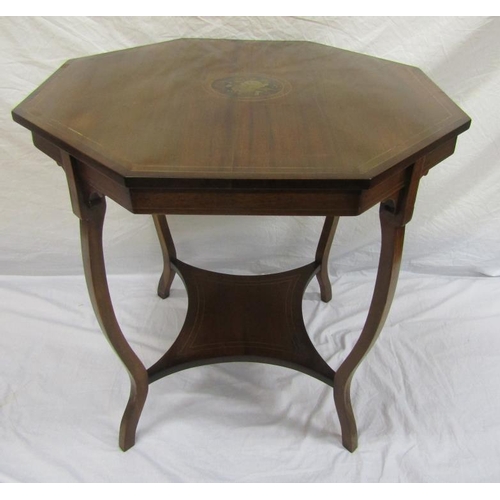 31 - Edwardian inlaid mahogany two-tier hexagonal table with foliate inlay, on shaped legs
68x68x68