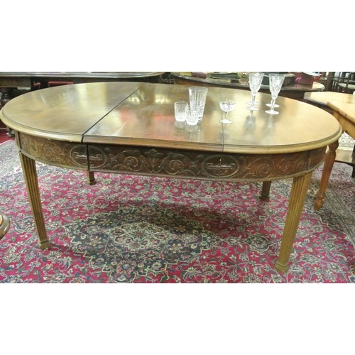 45 - Ornate Adams style extending centre or D-end dining table with extra leaf inset, with ornate urn bea... 